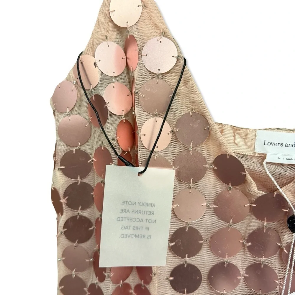 Lovers + Friends Gilles Sequin Mini Dress Light Pink disc metallic Revolve M - Picture 5 of 10